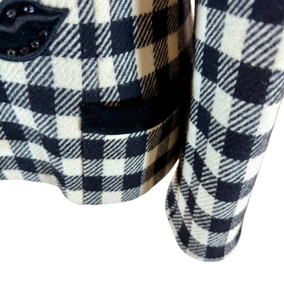 Vintage Escada by Margaretha Ley Checked Wool Jacket- Embellished Blazer - Picture 7 of 11